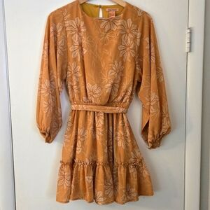 Flying Tomato Mustard Floral Long Sleeve Mini Dress Size S
